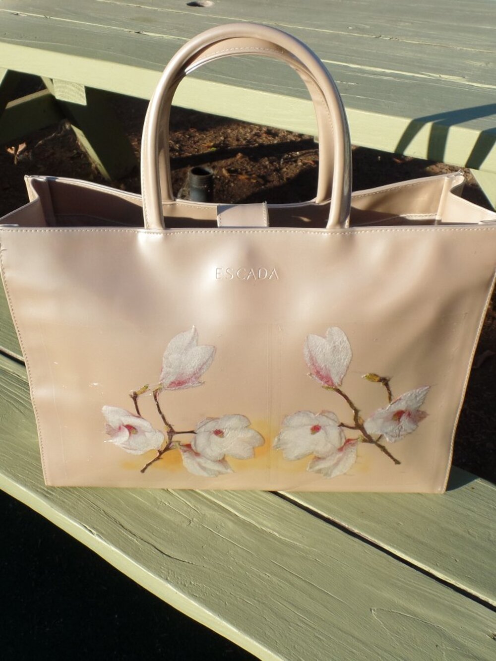 ESCADA Vintage Tote Creamy Tan Floral Peralized Vinyl